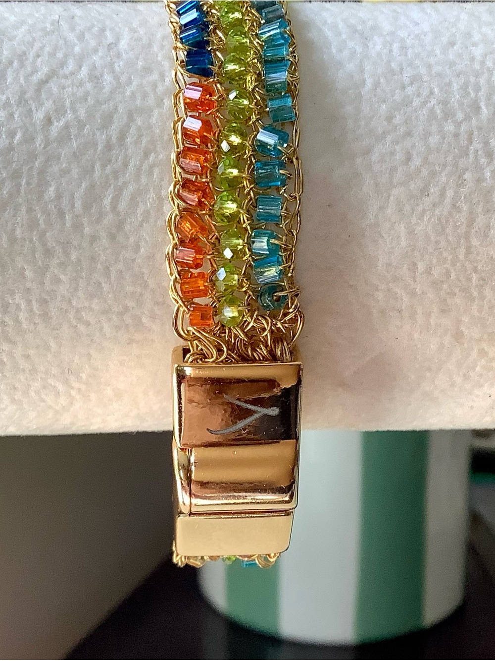 Frances Valentine Gold Bracelet with Blue, Green, Orange, and Yellow Beads